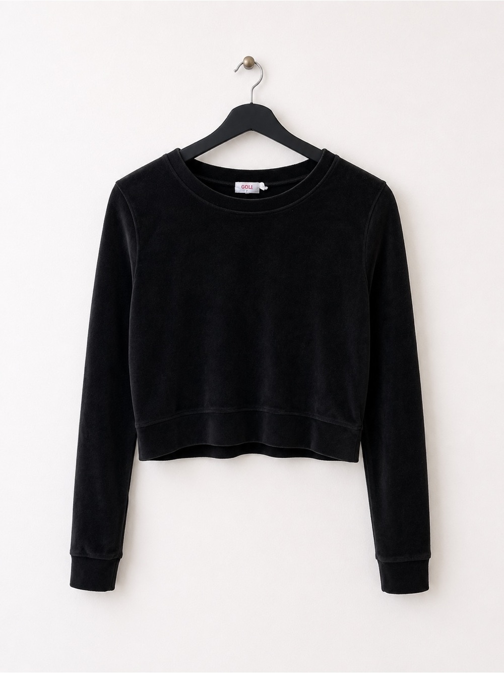 Goldie Lewinter Black Cropped Velour Crewneck Sweatshirt